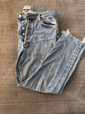 Agolde Light Blue High-Rise Cropped Button-Fly Jeans